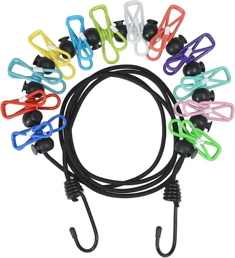 Portable Clothesline Retractable - Travel Drying Rack with Clothespins, Waterproof Outdoor Camping Laundry Line for Indoor Use in Hotel, Home, Apartment (Black Rope + Multi-Color Clips)