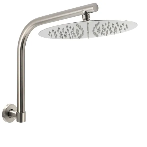 Brushed Nickel 12" Round Rainfall Shower Head 360°Swivel Gooseneck Wall Arm Set