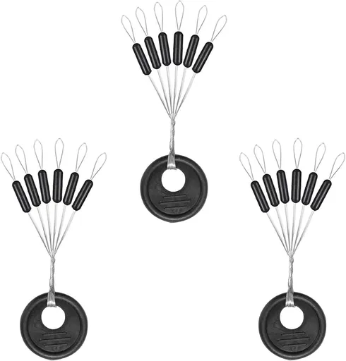 1200pcs Fishing Rubber Bobber Stoppers 6 in 1 Float Sinker Stops Black Oval Cylinder for Line Shape M(4-8LB Line)