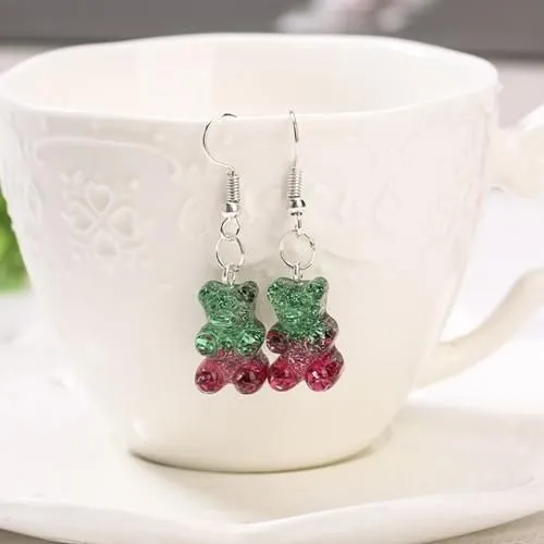 Veile Studios Gummy Bear Earrings - Red & Green Glitter - Dangle