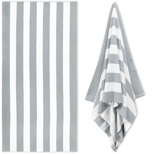 Large Oversized Striped Cotton Beach Towel, Soft Cabana Swimming Pool Towel for Adults, Grey, 89 x 178 cm
