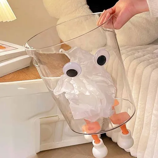 Transparent Plastic Trash Can with Cute Eyes and Feet Design for Kitchen Bathroom Bedroom Office Waste Bin Multicolor 8.74x7.48 in 22.2x19 cm