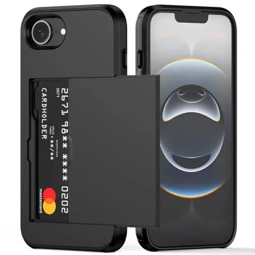 For iPhone with Card Holder Black Heavy Duty Protective Dual Layer Shockproof Hidden Card Slot, Slim Wallet Case for iPhoneMen&Women - Black - Size iPhone 16