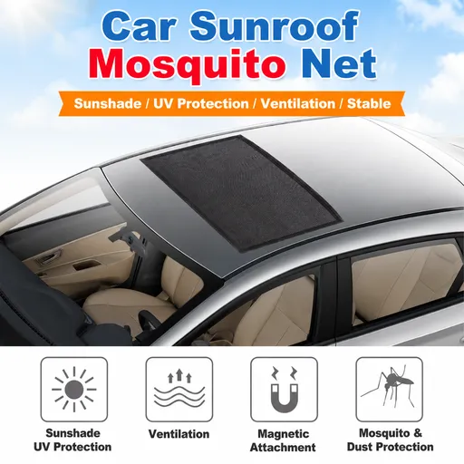 Black Foldable Magnetic Car Sunroof Mosquito Net with Storage Bag, UV Sunshade Ventilation & Dust Protection, Universal High-density Mesh Cover for Car Roof Window, XL 125 x 100CM