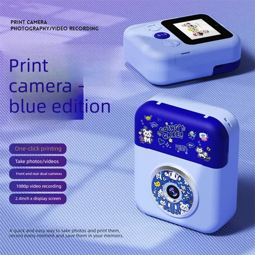 Kids Instant Print Camera with 3 Paper Rolls - Zero Ink Thermal Digital Camera & Video Recorder - 1080P Dual Lens Selfie Toy for Boys & Girls - Blue
