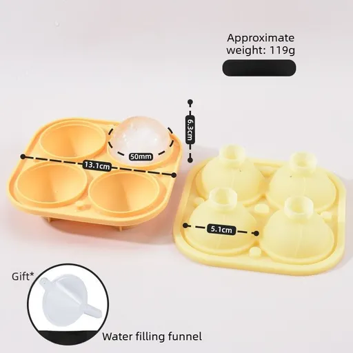 Ice Ball Maker Mold Sphere Ice Tray Flexible Silicone 4 Cavity Yellow