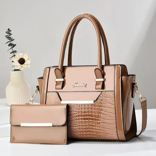 Women's Handbag Set Large Capacity 2 Piece Shoulder Bag with Matching Wallet Khaki