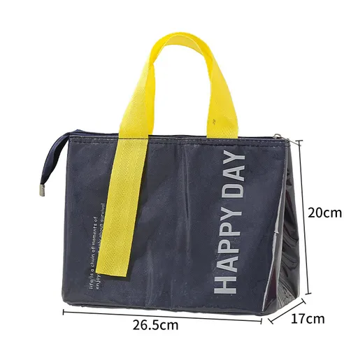 2-Pack Navy Blue Dopamine Color Block Insulated Lunch Bag - Large Capacity Portable Cooler with Thickened Aluminum Foil Liner for Office Camping Picnic