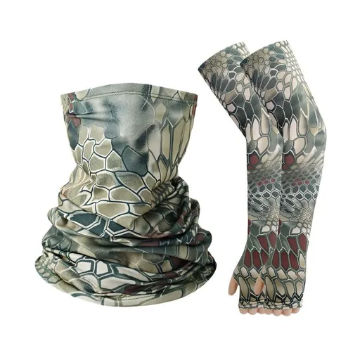 Jungle Snake‑Pattern UV‑Blocking Combo Set, Wear‑Proof Integrated Sleeves Gloves Neck Mask, Adapt To Complex Jungle Terrain, Christmas Jungle Adventure Gift, One Size, Green Snake‑Pattern Mask, 2 Pcs