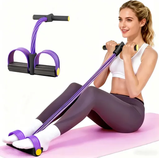 Pedal Resistance Bands with Handles, Upgrade 6-Tubes Manual Tension Training Pedal, Natural Rubber Foot Pedal Resistance Bands, Multifunction Fitness Bands for Abdomen, Waist, Arm, Leg（Purple）