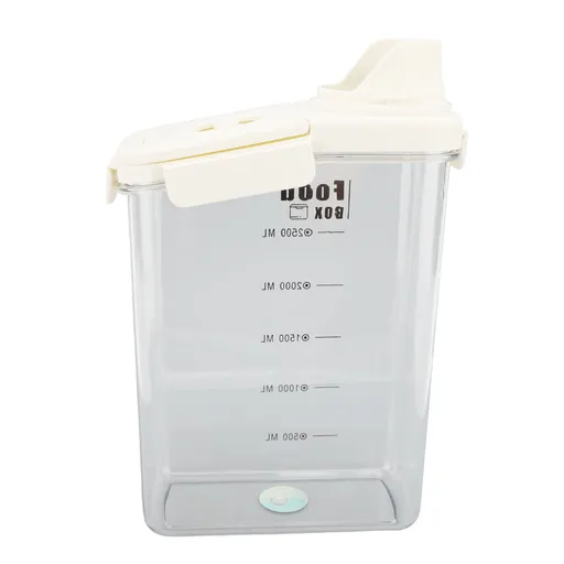 Cereal Storage Container with Pourable Spout Ergonomic Handle Lid Scale Timing Airtight Damp Proof Plastic Rice Storage Bin for Flour Bean Pet Food L 2800 ML