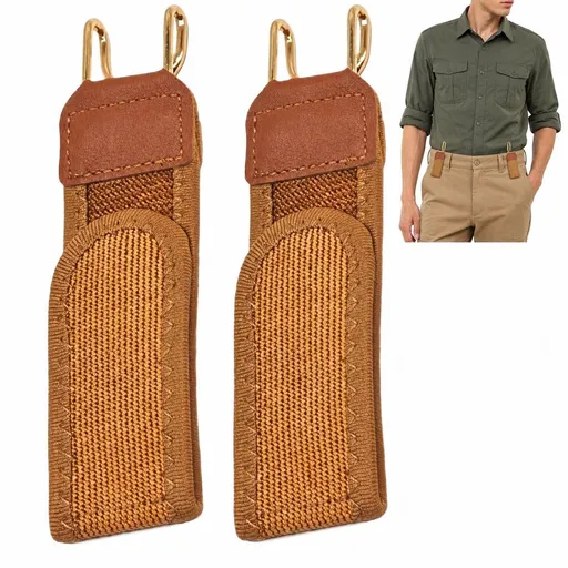 2 Pack Buckle Free Elastic Belt, Adjustable Unisex Belt with Metal Hook for Daily Use, Brown