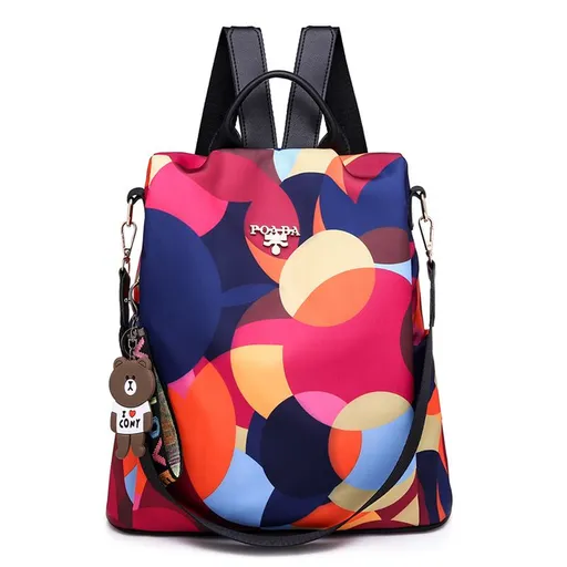 Outdoor Backpacks Waterproof Oxford Fabric Trapezoidal Design Red Flower Bun