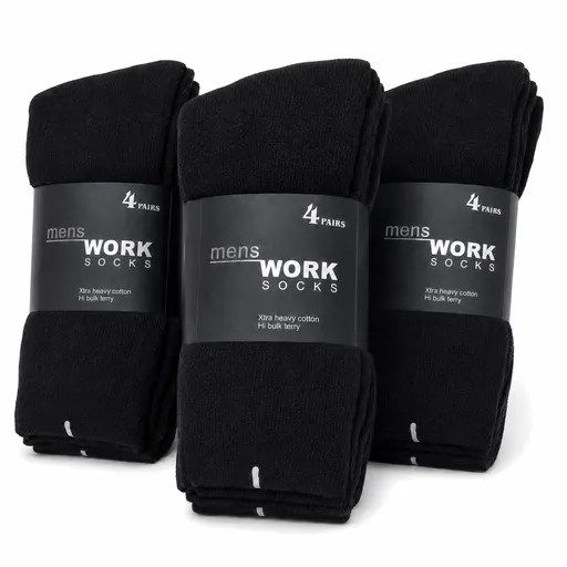 12 Pairs THICK WORK SOCKS Terry Cotton Extra Heavy Duty Outdoor Warm Mens in Black