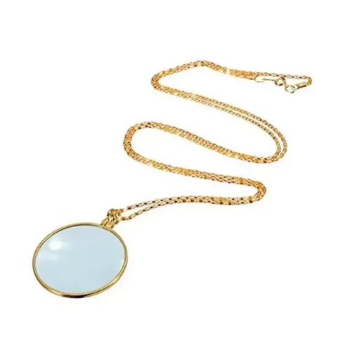 Monocle Lens Necklace 5x Magnifier Magnifying Glass Pendant Coin Gold Silver - Gold