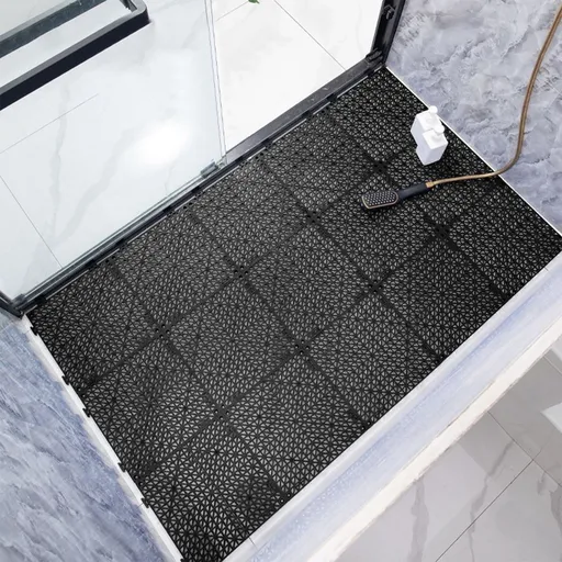 Interlocking Tile 50PCS, Drainage Tiles 12" x 12" Splicing, Soft PVC Interlocking Drainage Floor Tiles, Non-Slip Drainage Holes for Restroom, Bathroom, Kitchen, Pool, Wet Areas, Blue