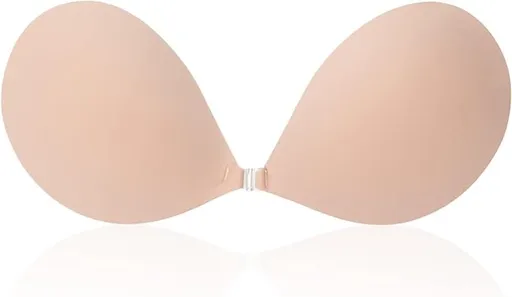 1 round bra cup - strapless invisible silicone - transparent push-up bra - seamless design - front closure - beige - A
