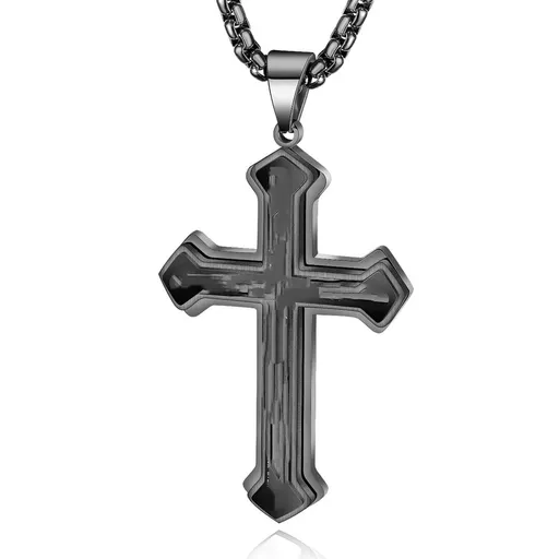 Men's Stainless Steel Nail Lord's Prayer Cross Pendant Necklace for Men Women Big Pendant and Strong Chain