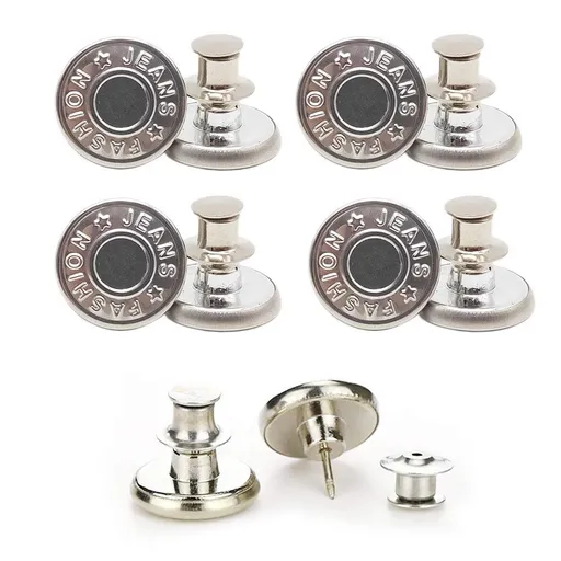 6pc Replacement Jean Buttons, No Sew Instant Button Detachable Pants Button, Removable Adjustable Metal Button
