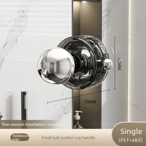 Bathroom Suction Cup Door Handle – Single Suction Cup-Transparent Grey