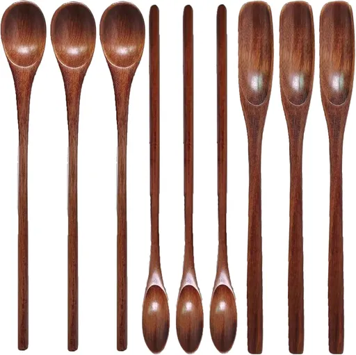 Wooden Spoons Long Handle Wooden Coffee Spoons Tea Spoon Wooden Mixing Honey Spoon Handmade Wood Stirring Spoon for Kitchen Cooking Utensils(9PCS)