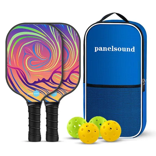 PS Series Colorful Textured Fiberglass Pickleball Paddles Set with 2 Rackets, 4 Balls and Portable Carry Bag for Indoor and Outdoor Use, PS-005