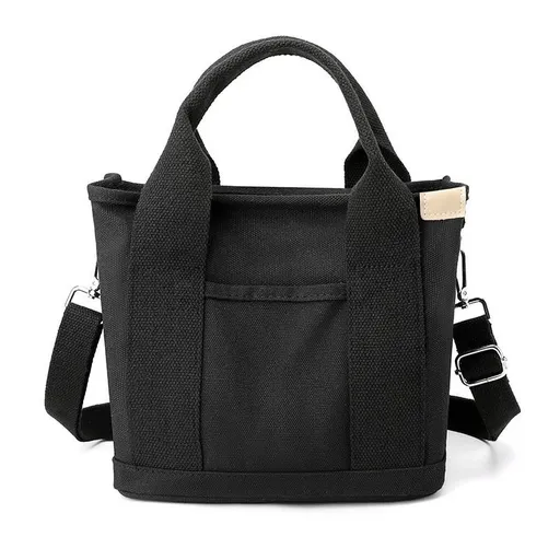 Multi-Compartment Canvas Tote Bag, 3-Way Handheld, Crossbody, and Shoulder Bag with Adjustable Strap for Daily Work and Shopping - Black