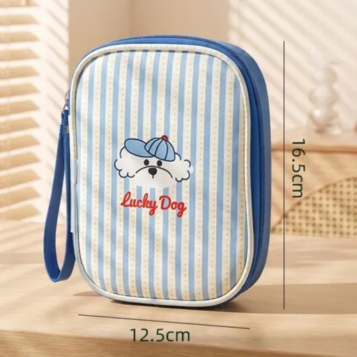 Cute Puppy Portable Medicine Bag, Travel First Aid Kit, Outdoor Emergency Pill Storage Organizer—Blue
