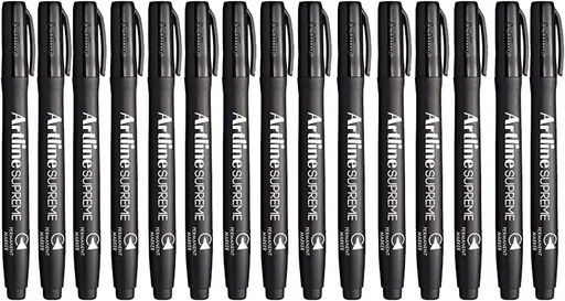 12x Artline Supreme Permanent Markers 0.4mm - Black Bulk Pack