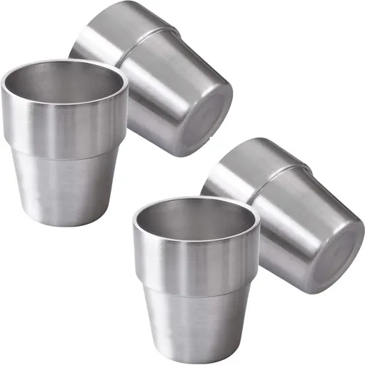 4 pieces - Stainless steel cup - 180 ml - Stackable stainless steel cups - metal cup - Double-walled insulated drinking cups Glasses - for home, restaurant, office, camping, party - 7.2*5.5*7.5 cm - silver