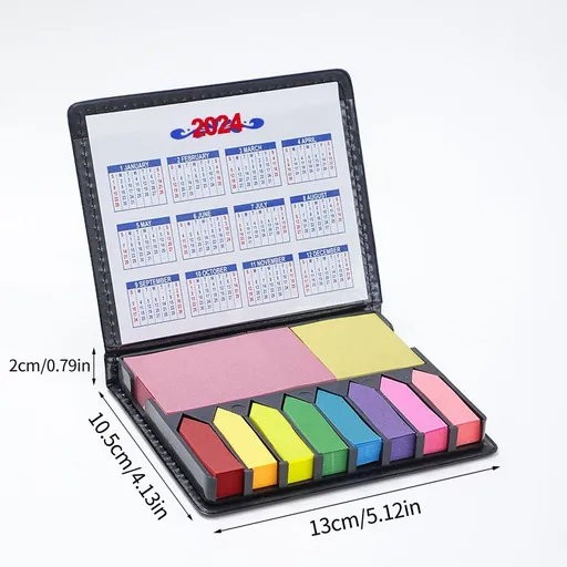 memo Notes Holder with Index tab Flags in Leather Like case, Multi with Mini Design Plastic Holder Box
