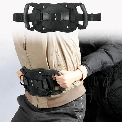 Motorcycle Backseat Handle, Adjustable Reinforce Buckle Bandage, Waist Belt Black Backseat Handle (size:24x16cm)