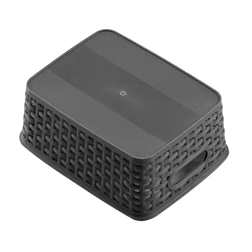 Heavy Duty Plastic Storage Basket, Multipurpose Organiser Bin for Closets, Cabinets, Shelves, 25.6 x 19.5 x 10.2 cm, Black