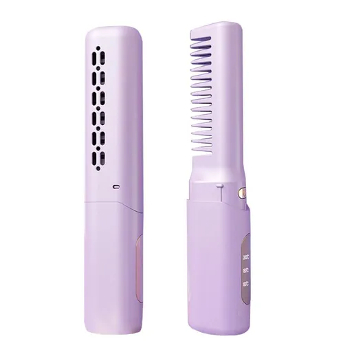 Hair Straightener Cordless Mini Heating Comb with LCD Display Portable Travel Brush 2pc