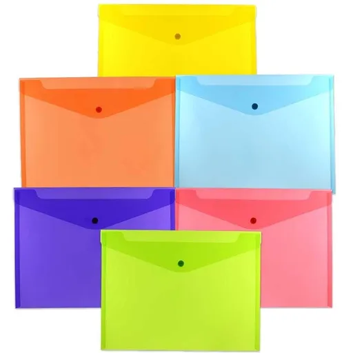 JAM PAPER Plastic Envelopes with Snap Closure - Legal Booklet - 9 3/4 x 14 1/2 - Assorted Colors - 12 /Pack