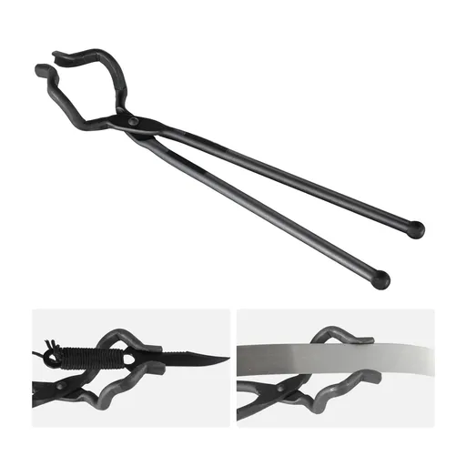 Blacksmith Tongs, 463mm Z V-Bit Tongs, Carbon Steel Forge Tongs with A3 Steel Rivets, for Knife Blades, Long Pieces, Circular Forgings, for Beginner and Seasoned Blacksmiths and Bladesmiths
