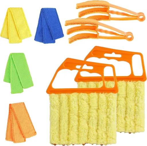 4Pcs Window Venetian Blind Cleaner Duster Tool,eather Blind Duster or Cleaning,Washable 7 inger Dusters Brush Dusting Cleaner Tool or Window Shutters Air Conditioner Vinyl Wood Blinds + 4 Cover