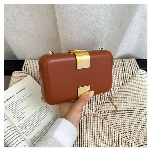 Fashion Metal Magnetic Chain Small Square Bag: Crossbody & Shoulder Bag, Polyester Lining(brown)