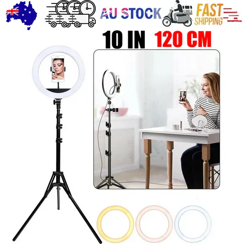 120cm 10"LED Ring Light Dimmable Lighting Kit Phone+Selfie Tripod Makeup Live Lamp