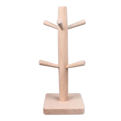 Mug Holder Tree Wood Hanger Stand with 6 Hooks Weighted Base Anti Slip Coffee Mug Rack for Kitchen Counter Cabinet