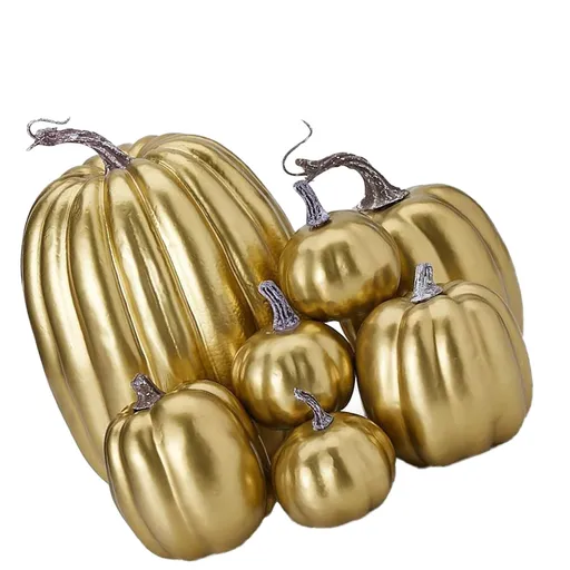 7pcs Simulated Pumpkin Glossy Paint Lightweight Creative Reusable Foam Pumpkin for Decoration Prop Gold