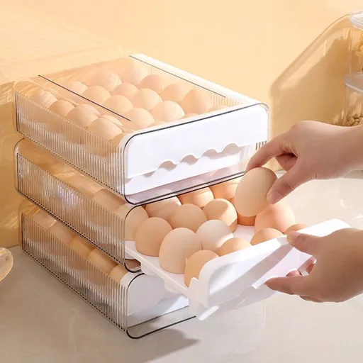 Egg Holder for Fridge, 4 Tiers Dispenser, 30 Egg Container Refrigerator, Large Capacity Organizer Automatic Fridge Rolling Egg Container for Pantry Countertop (White)