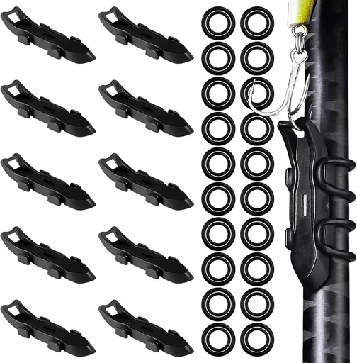 10PCS Lure Magnetic Hooker, Automatic Hook Keeper for Fishing Rod, Hook Holder with 2 Sizes Rubber Rings