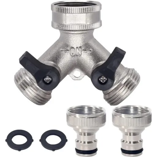 2-way Brass Hose Splitter with Quick Connect for 3/4\"