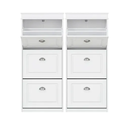 Artiss 2x Shoe Cabinet Storage Organiser 3 Flip Drawer White