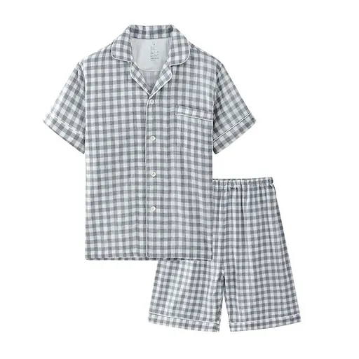 Cotton Short Sleeve Japanese Leisure Sleep Shorts Set Men's Charcoal Gray-Short Sleeve Shorts