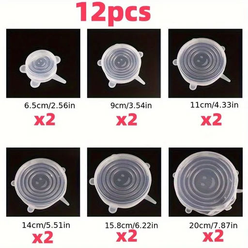 12/18pcs of Flexible Silicone Bowl Covers, Sealed Packaging for Refrigerator And Microwave, Kitchen Food And Vegetable Preservation Additions 12 Pieces