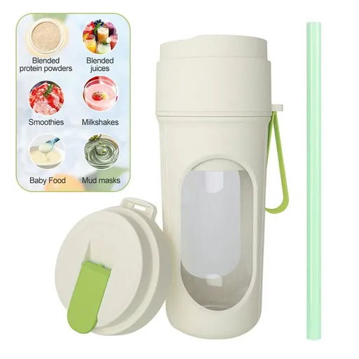 Portable Cordless Juicing Cup, Dual-Lid Design – 12-Blade Juicer, 1500mAh High Capacity, Compact Multi-Functional Portable Juicing Cup for Home Use – Green