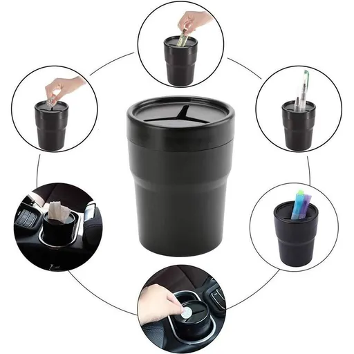 Car Change Holder with Lid Automotive Plastic Garbage Cans 250 mL (0.06 Gallon) Portable for Car Keys Change Pen, 2 PCS
