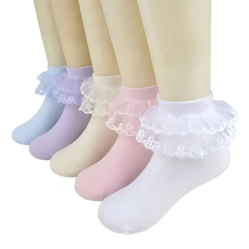 5 Pairs Toddler Baby Girls Ruffle Lace Socks Cotton Frilly Ankle Soft Dress Children Princess Socks 2-15T